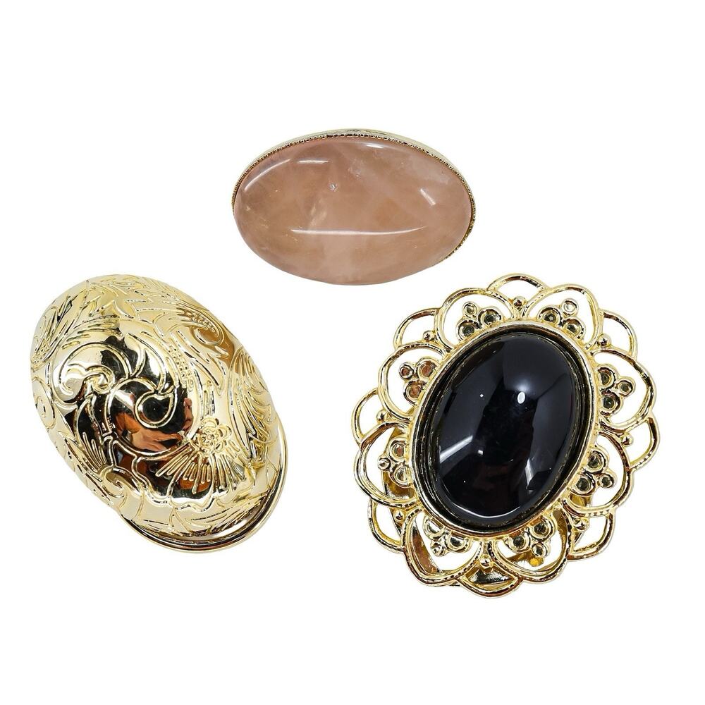 Lot Of 3 Vintage Gold Tone Scarf Clips Rings Cabochons Retro MOD Accessories